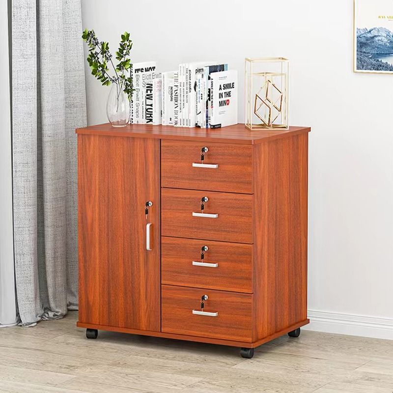 Hf Wooden Chest Of Drawers With Lock To Open Door Mobile Cabinet Lockers Wheels Home Bedroom Small Bedside Furniture Living Shelves Cabinets Racks On