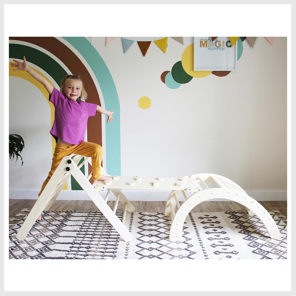 Wooden Climbing Toy for Kids Set 3 in 1 Triangle with Ramp and Arch