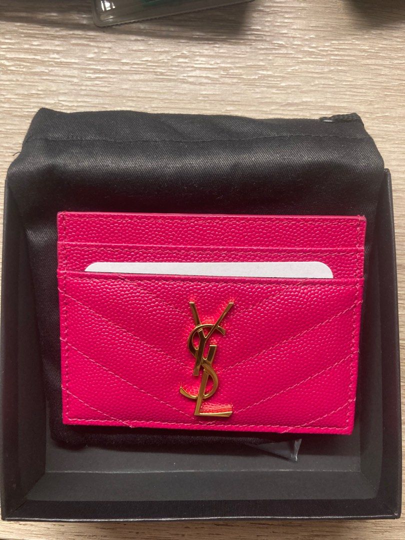 Pink Ysl Card Bag YSL Card Holder, Women's Fashion, Bags Wallets