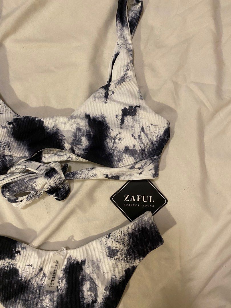 Zaful Black and White Tie Dye Bikini Brand New Women s Fashion Swimwear Bikinis Swimsuits on Carousell