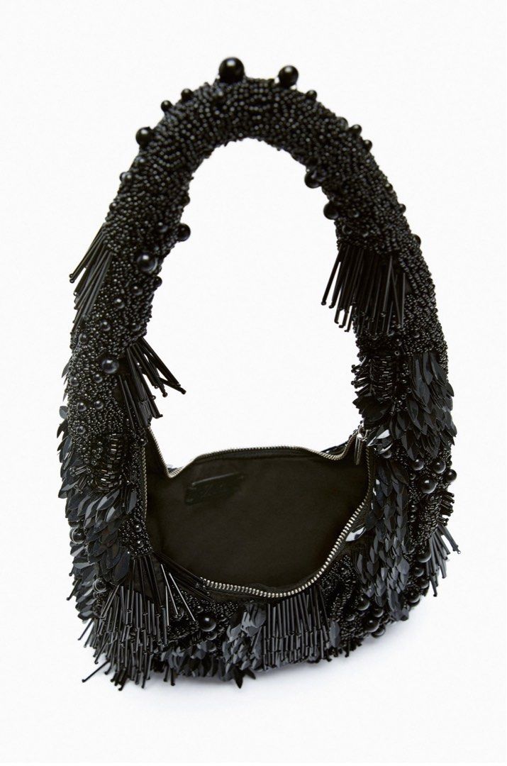 Zara black beaded bag hotsell