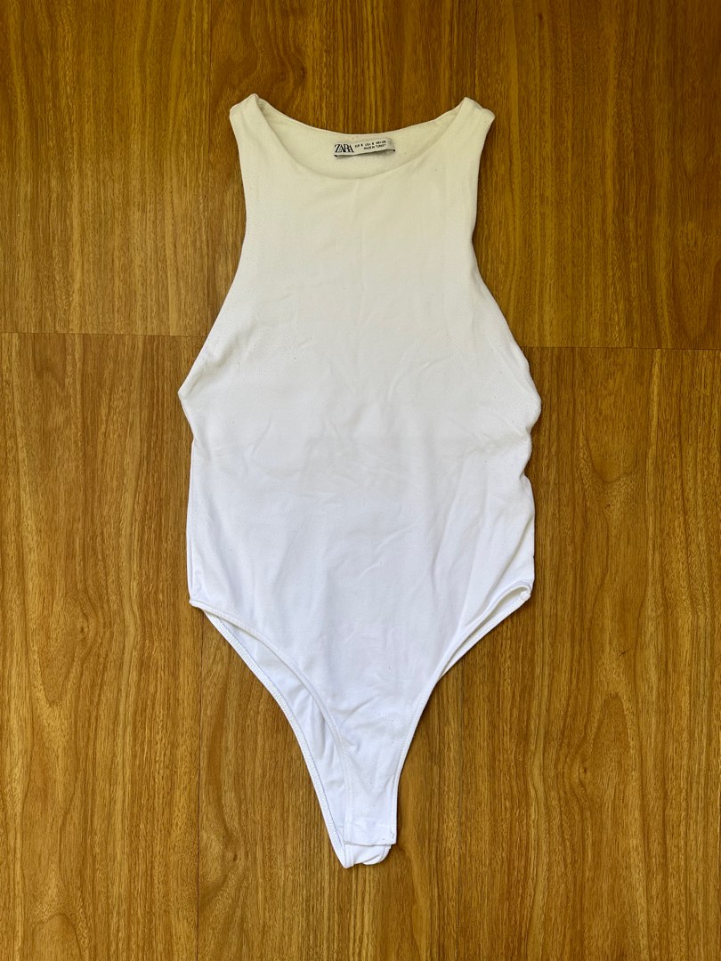 Zara Halter Neck Bodysuit in White on Carousell