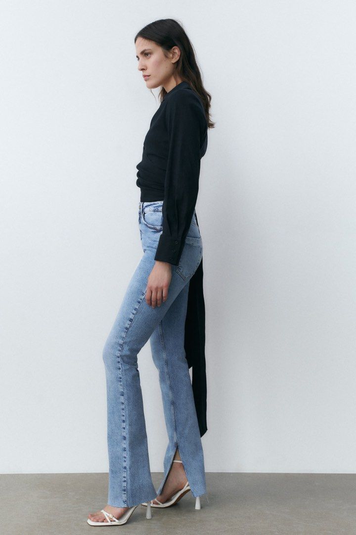 Zara high rise slim flare jeans w split hems, Women's Fashion