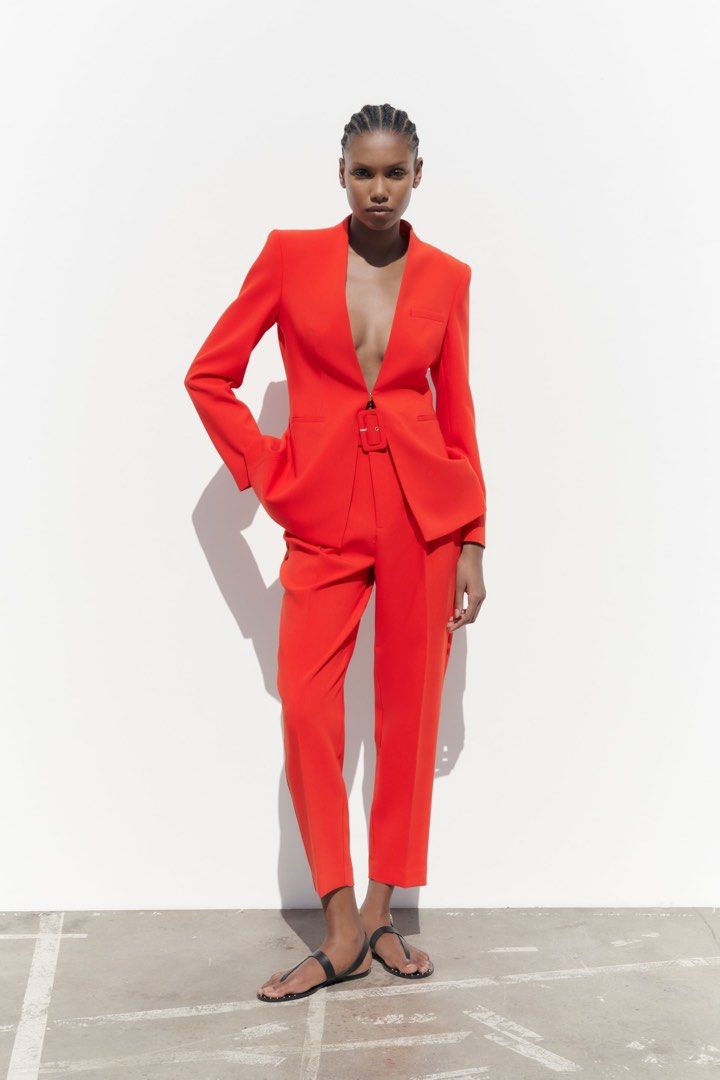 Zara Lapelless Blazer in Red Women s Fashion Coats Jackets and