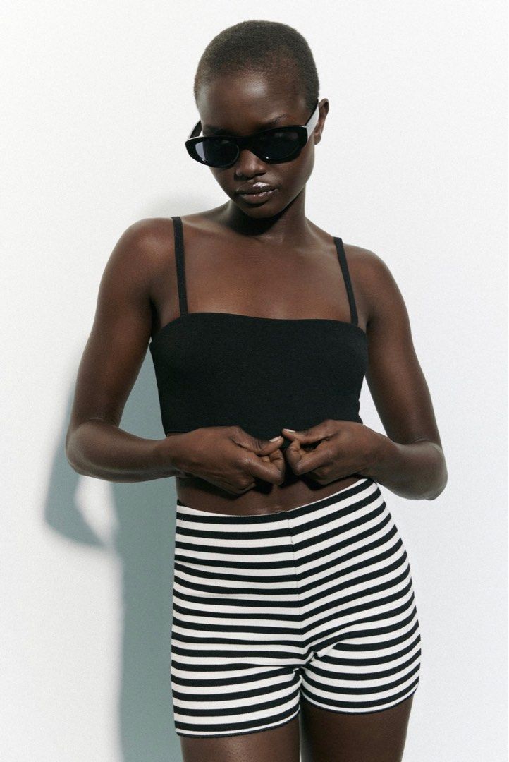 Striped shop shorts zara