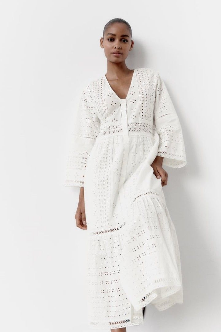 Zara Jumpsuit Dress With Cutwork Embroidery Shirt Dress Zara White Dress  Zara Jumpsuit Dress With Cutwork