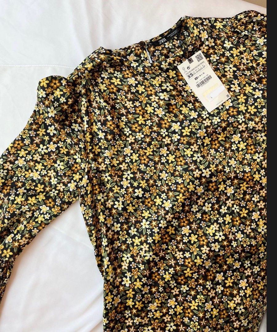 Zara Yellow Floral Dress, Women's Fashion, Dresses & Sets, Dresses on