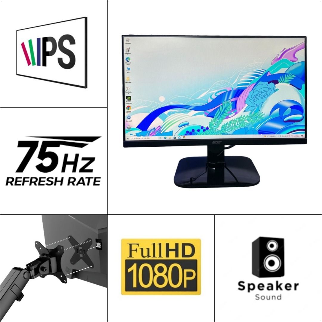 24'' Acer KA242｜1080P 75Hz【👍🏼無邊框｜🔊有喇叭｜✓可掛牆