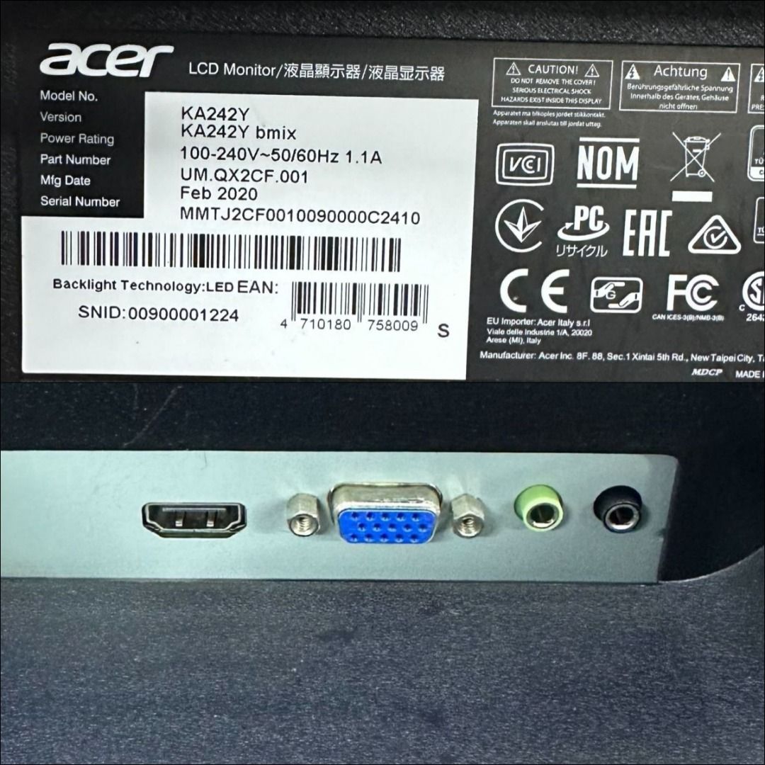 24'' Acer KA242｜1080P 75Hz【👍🏼無邊框｜🔊有喇叭｜✓可掛牆