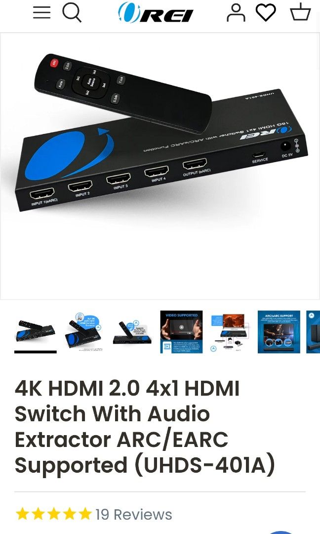 4K HDMI 2.0 4x1 HDMI Switch With Audio Extractor ARC/eARC Supported  (UHDS-401A)