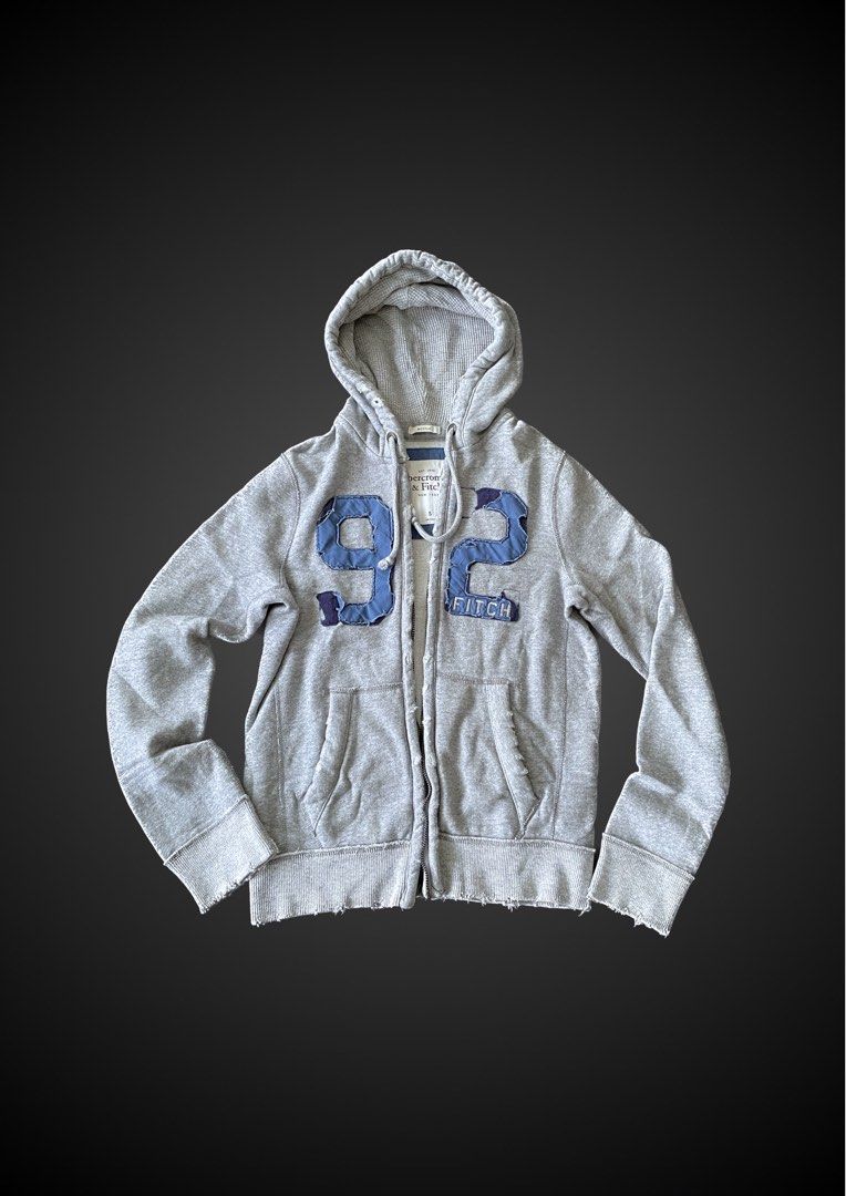 92 Abercrombie Fitch Full Zip Hoodie Jacket Distressed Men s
