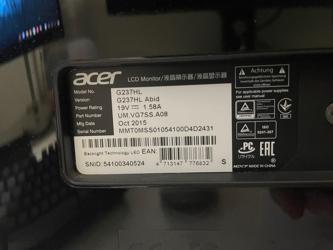 Acer Monitor G237HL, Computers & Tech, Parts & Accessories, Monitor ...