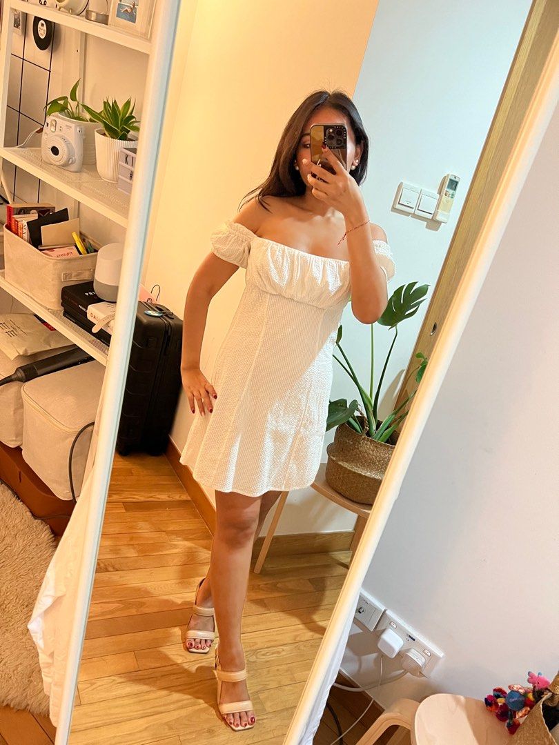 White open shoulder dress sale
