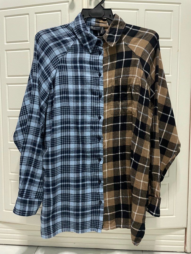 ASOS Design Dual Checkered Button down Shirt Women s Fashion