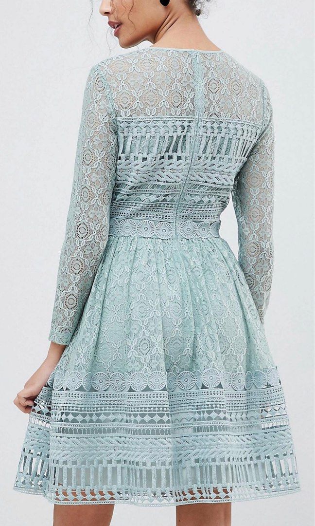Asos design premium lace mini skater dress with long sleeves cheap