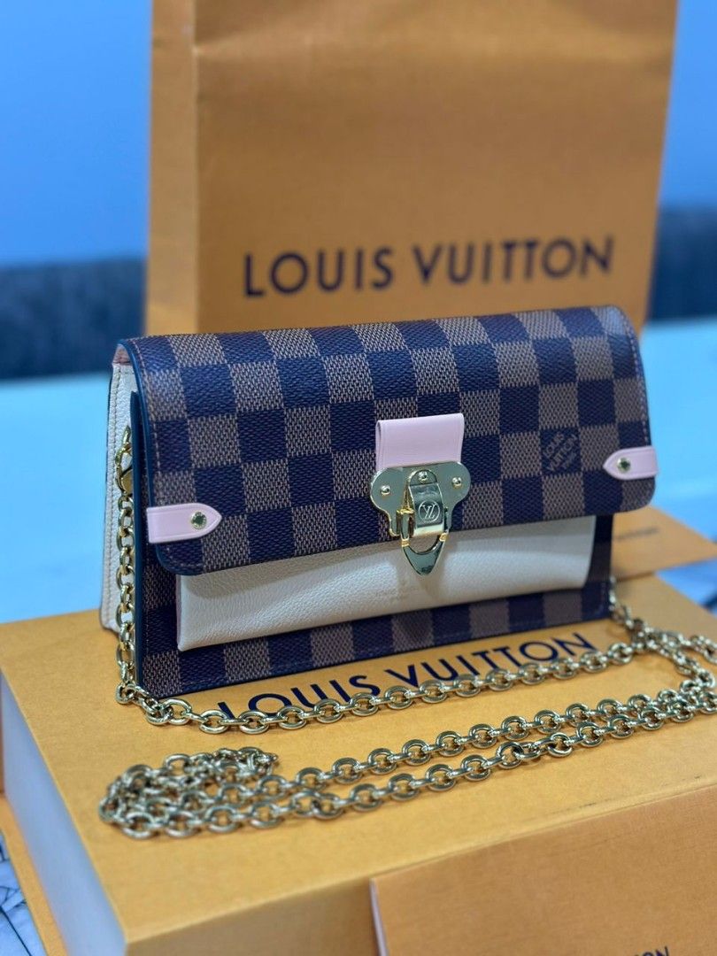 Louis Vuitton Damier Ebene Vavin Chain Wallet Creme