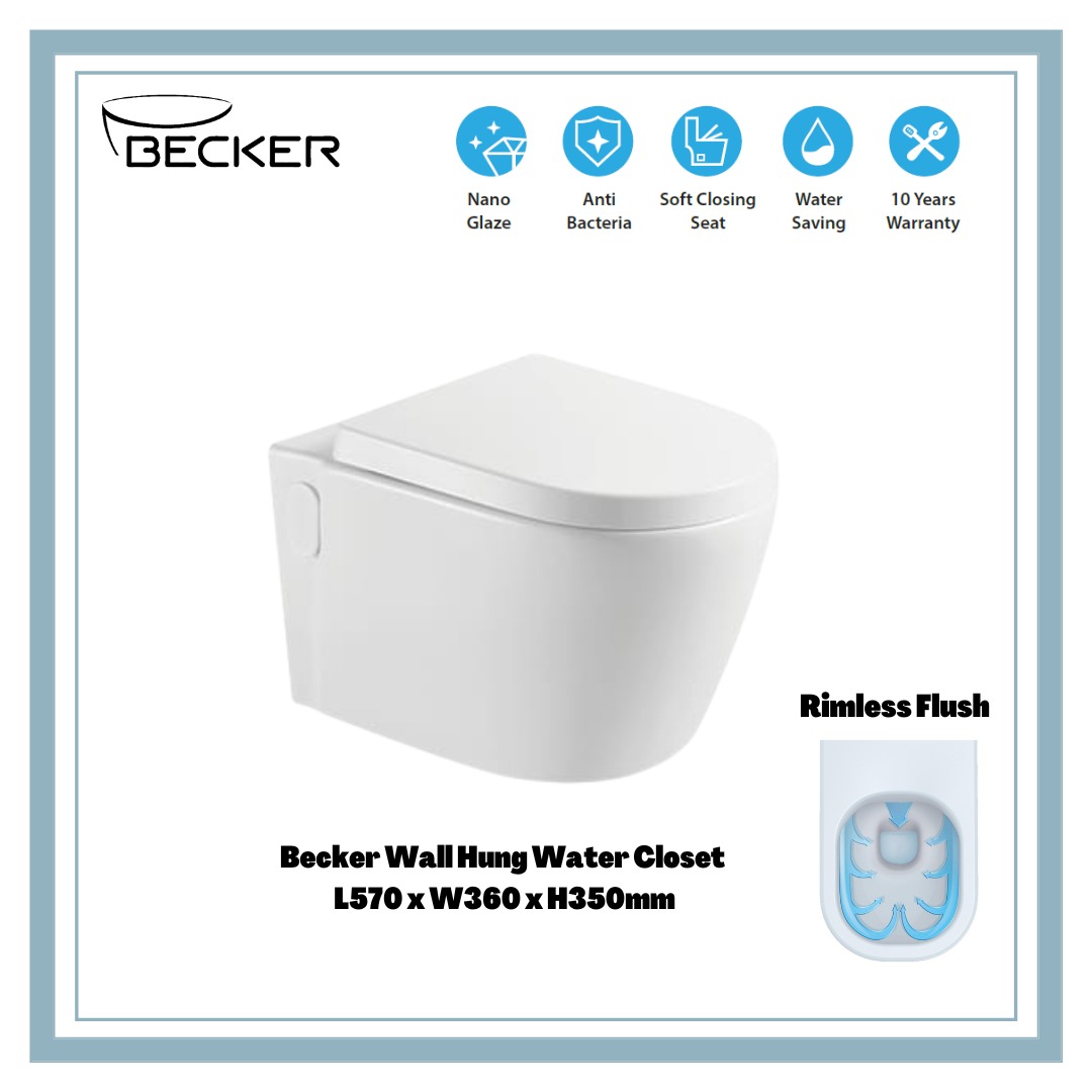 Becker Wall Hung Water Closet With 360deg Dynamic Flushing, Furniture