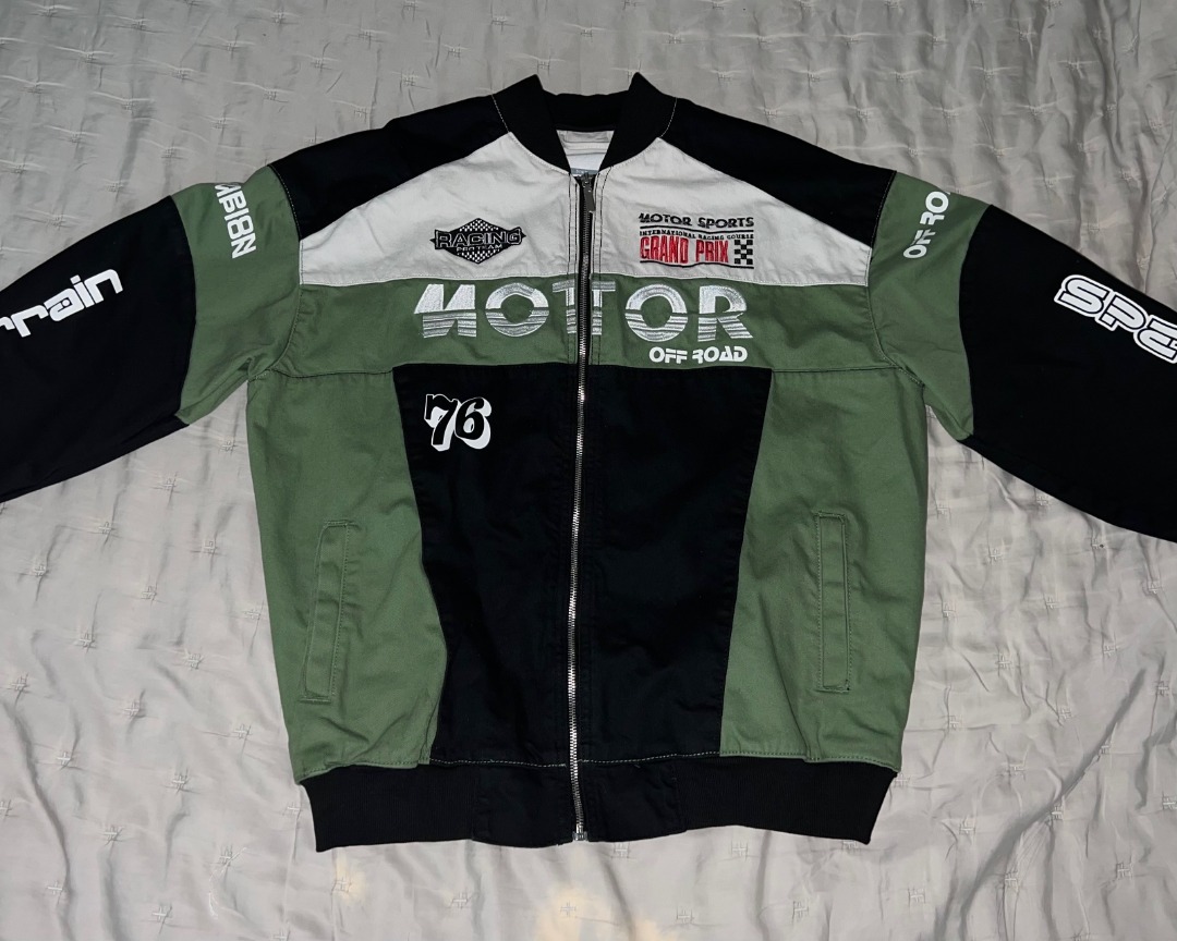 Bershka Denim Racing Jacket, Men's Fashion, Coats, Jackets and
