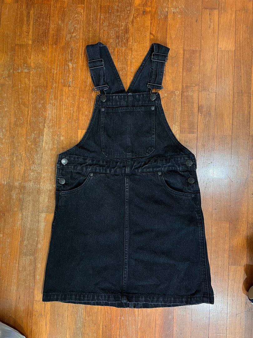 Black denim overalls store skirt