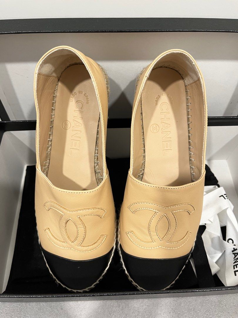 Chanel espadrilles lambskin 2024 beige and black