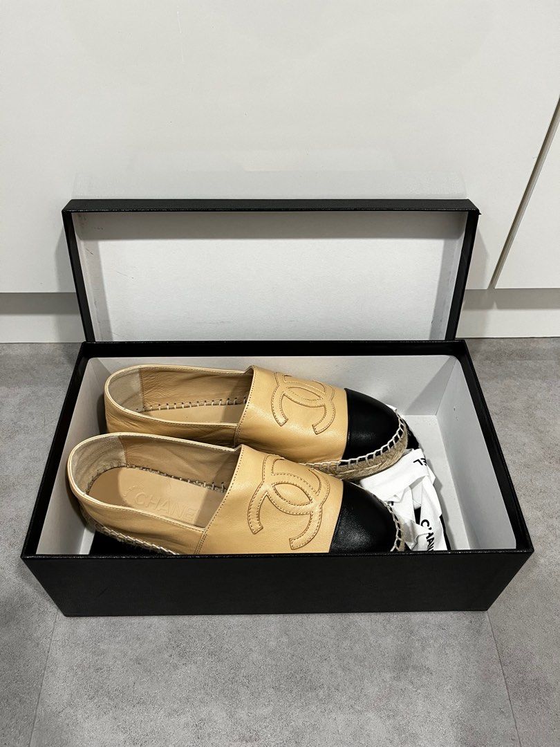 Brand New with Box Chanel Espadrilles Lambskin Beige Black