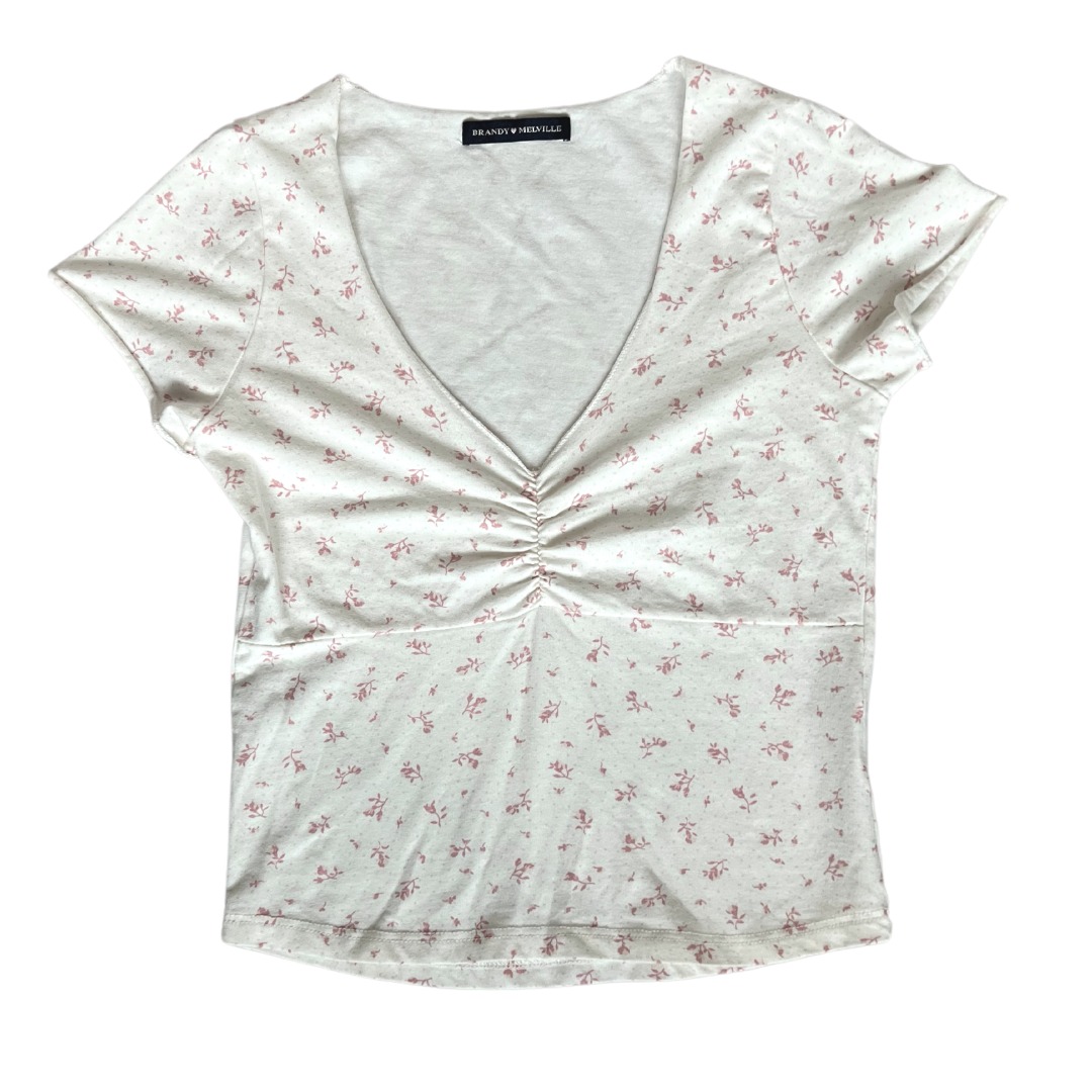 brandy melville pink floral gina top, Fesyen Wanita, Pakaian Wanita