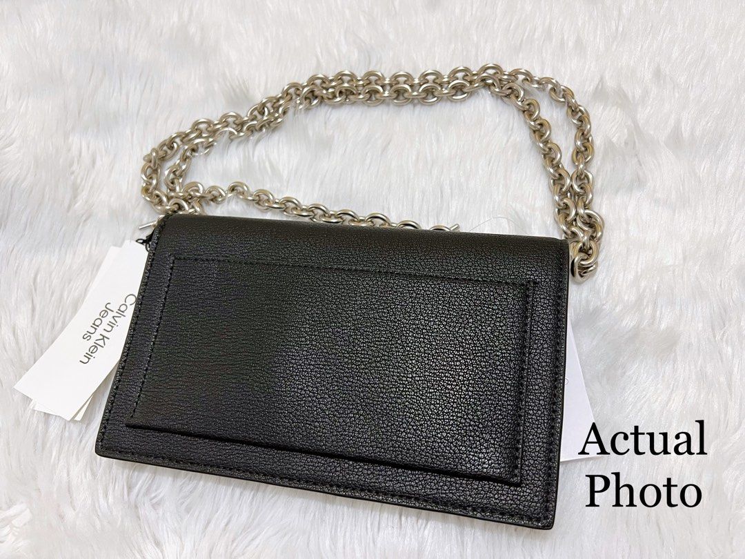 Calvin Klein Minimal Monogram Chain Strap Wallet in Gray