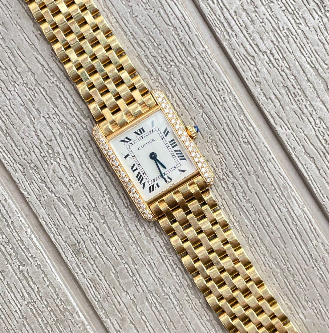 Cartier Tank Louis 1141 18K Yellow Gold Factory Diamonds Quartz Ladie Watch 18mm, Women's, Size: One Size
