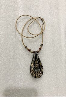 Carved Wood Pendant Necklace