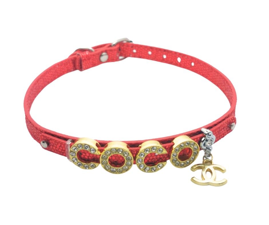Pink chanel dog shop collar