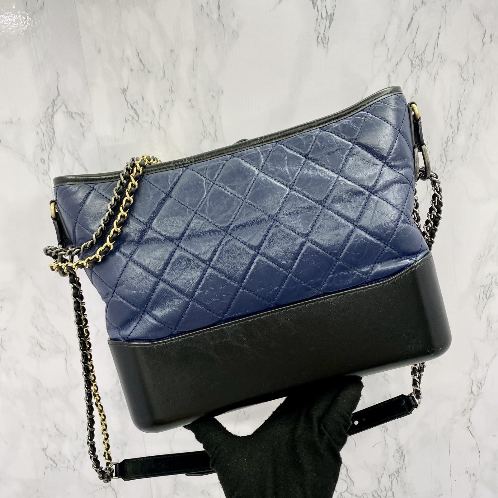 Chanel Gabrielle Hobo Medium Beige/Black Aged Calfskin Leather with 2 tone  hardware