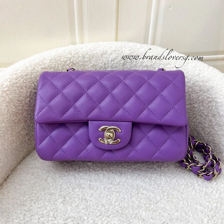 Chanel Classic Mini Rectangle Flap Bag in 22P Purple Lambskin LGHW