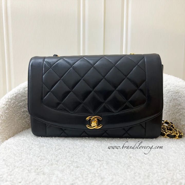 Chanel Medium Diana Flap in Black Lambskin and 24K GHW, Luxury