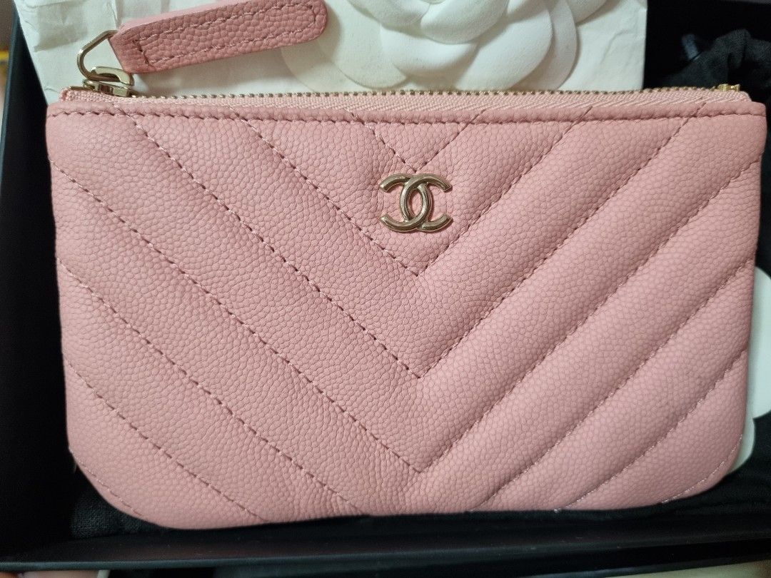 Chanel Small Coco Handle Chevron Calfskin With Lizard Handle Pink GHW