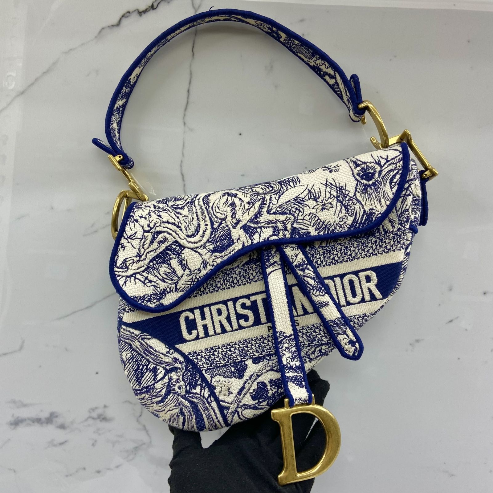 What Goes Around Comes Around Dior Blue Embroidered Tole De Jouy Saddle Bag