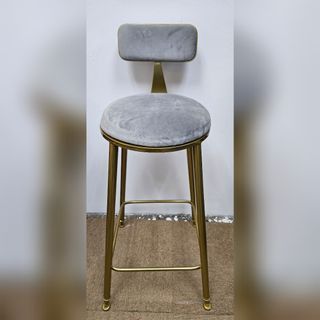 Clearance! Elegant golden legs and grey cushion Bar Stool / High Chair