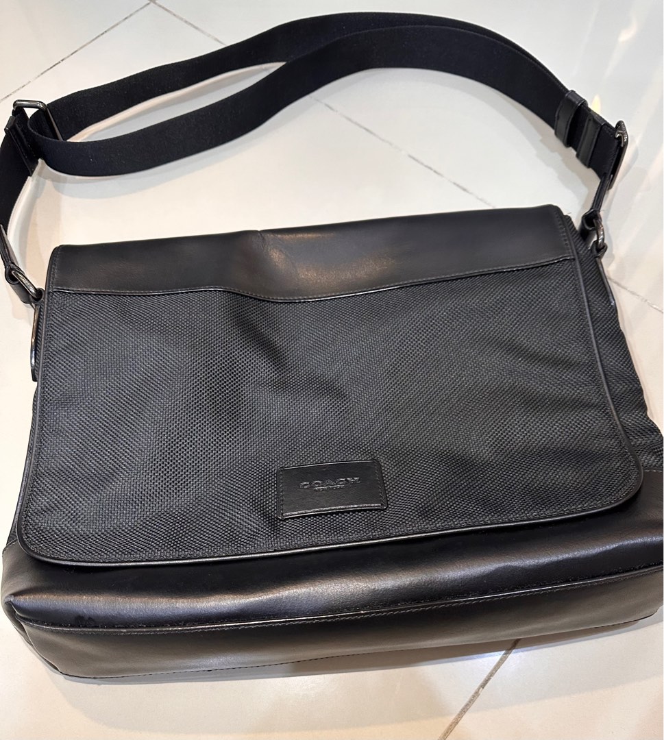 Coach Messenger Bag Shoulder Bag Black Nylon Leather