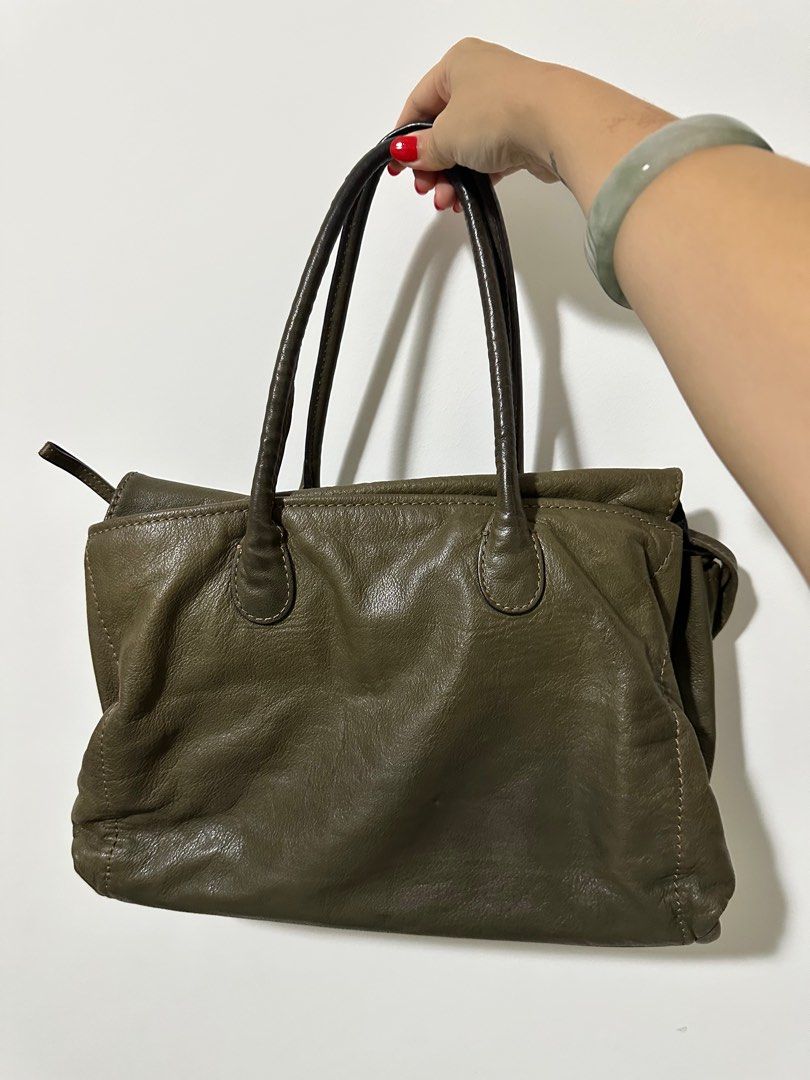 Terra- Ladies leather Satchel Bag, col. olive