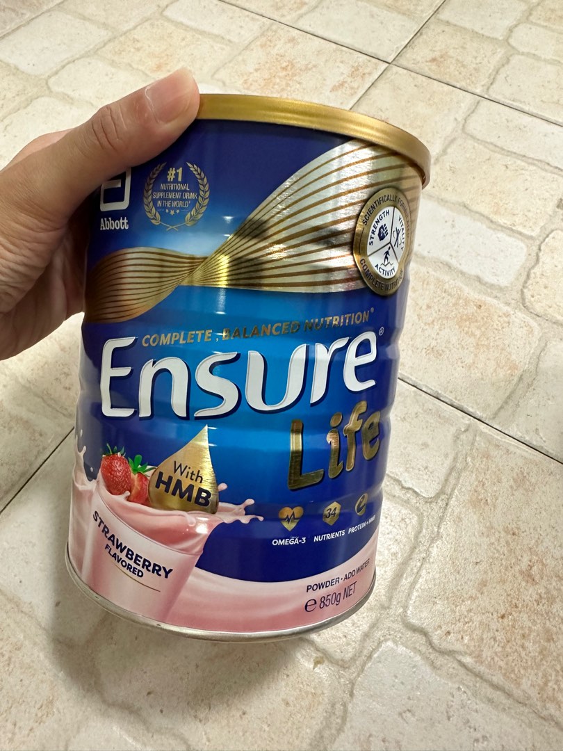 Ensure life milk powder (850g). 5 cans strawberry flavor . Per can 30
