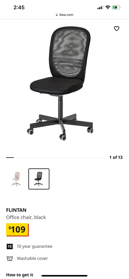 FLINTAN Ikea Office Study work chair Grey Furniture Home
