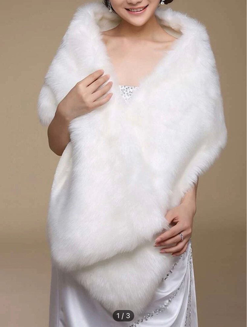 Fluffy Furry White Wrap / Shawl, Women's Fashion, Watches & Accessories ...