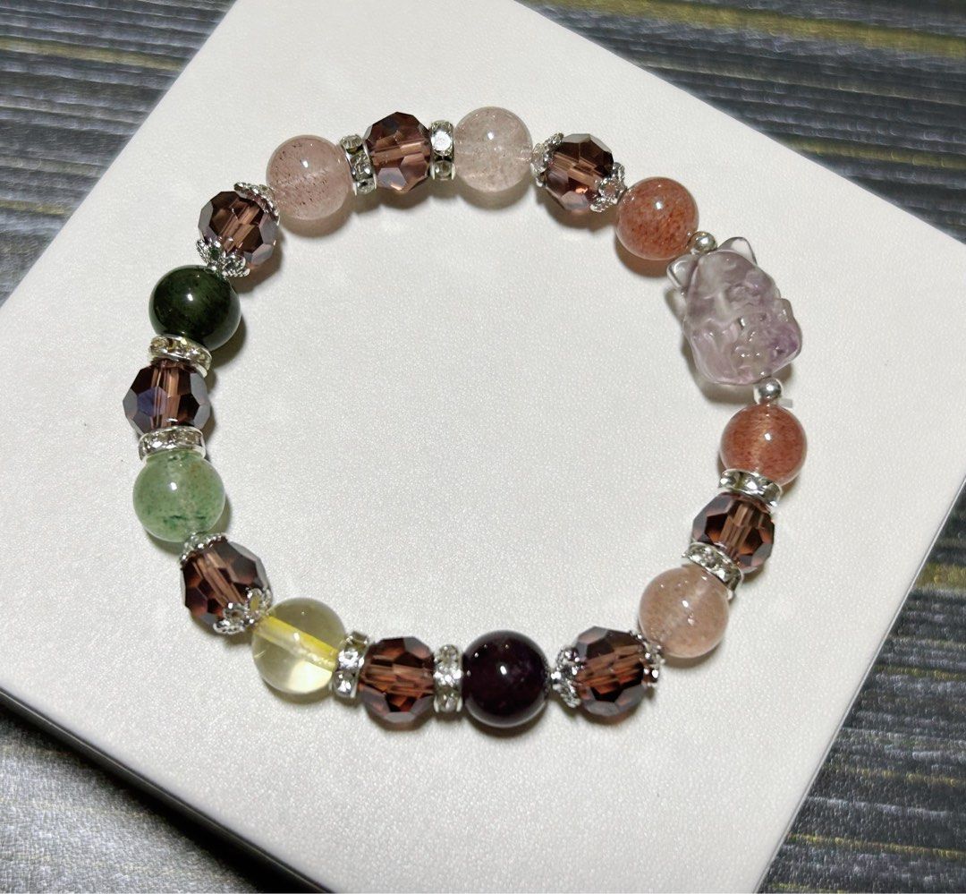Nine tail fox Strawberry Quartz Amethyst Citrine (多宝