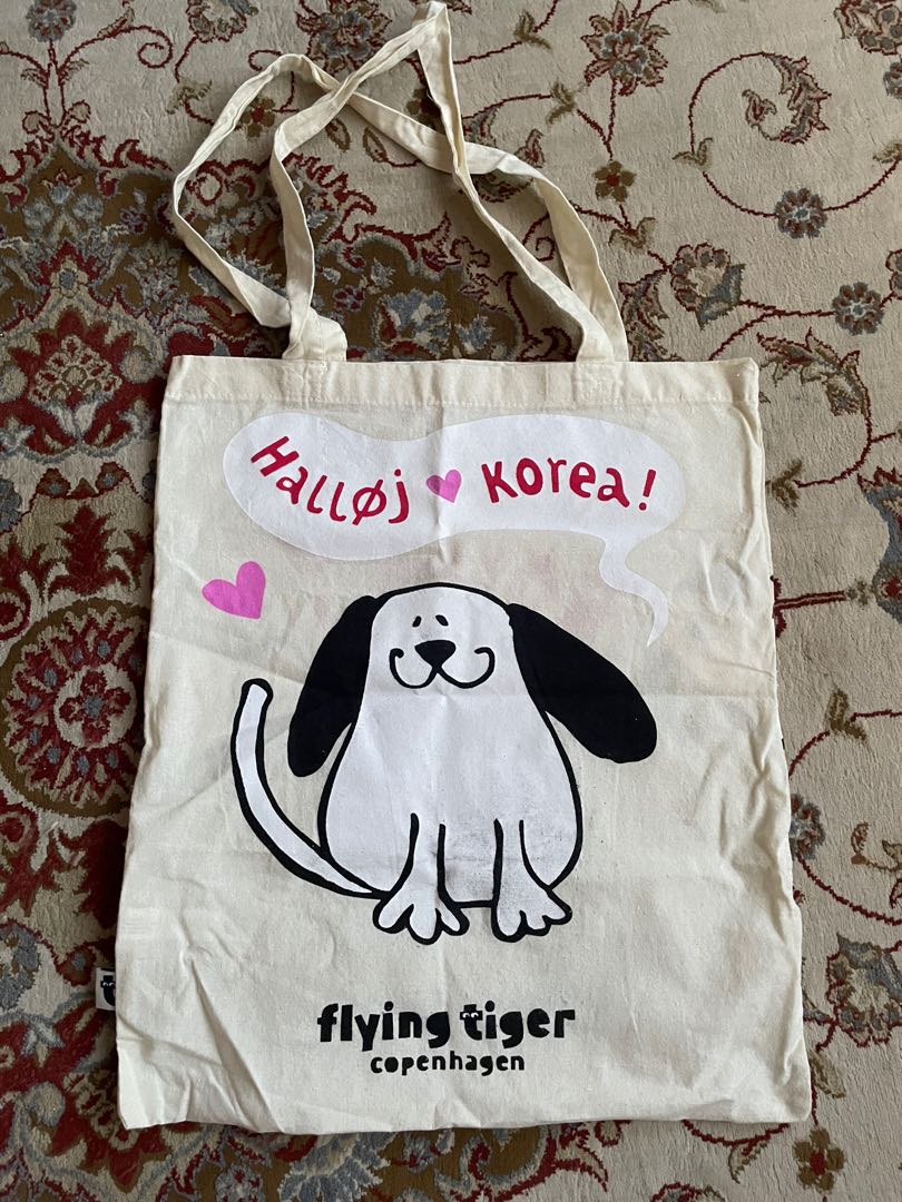 Flying Tiger Copenhagen canvas shoppers bag, Women's Fashion, Bags
