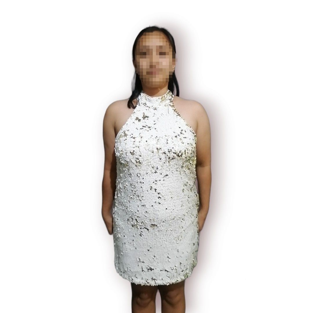 Forever 21 Sequin Halter Dress White Gold