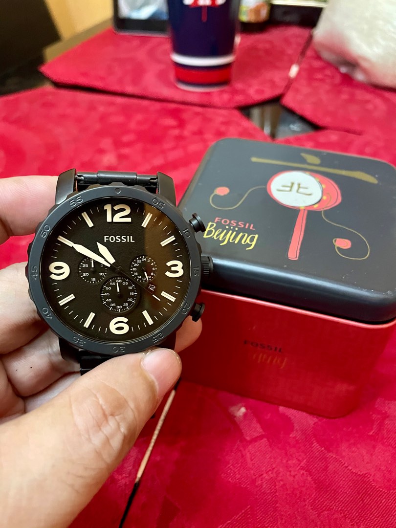 Fossil Watch Chronograph 50mm Black Crome, Men's Fashion, Watches