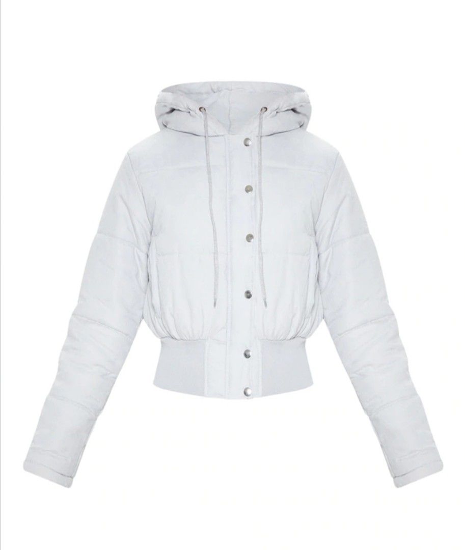 Grey peach skin cropped puffer jacket shop