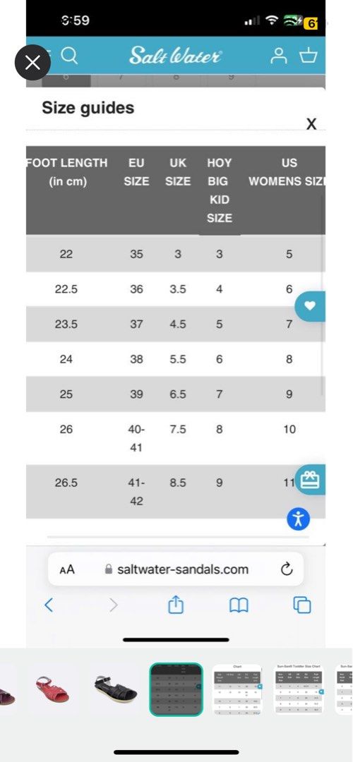 Saltwater sandals sizing guide on sale