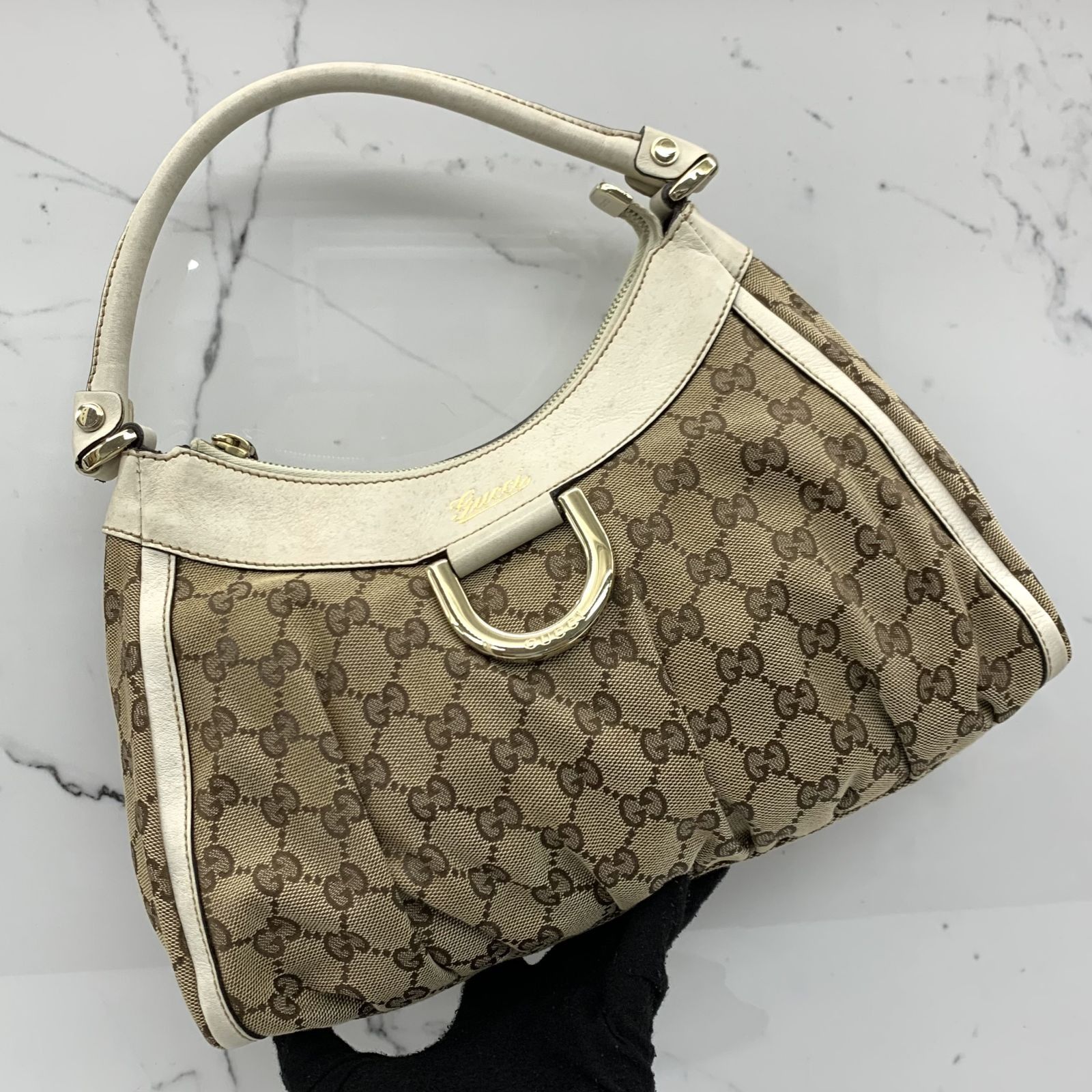 GUCCI 190525 GG BEIGE BROWN CANVAS SHOULDER BAG 237019473 WE