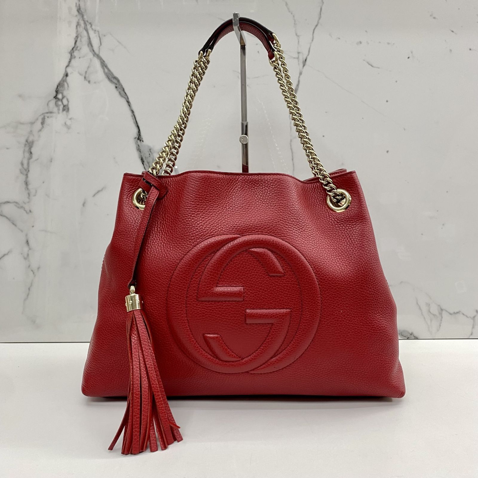 GUCCI 536196 SOHO RED LEATHER CHAIN TOTE BAG 237019546 WE