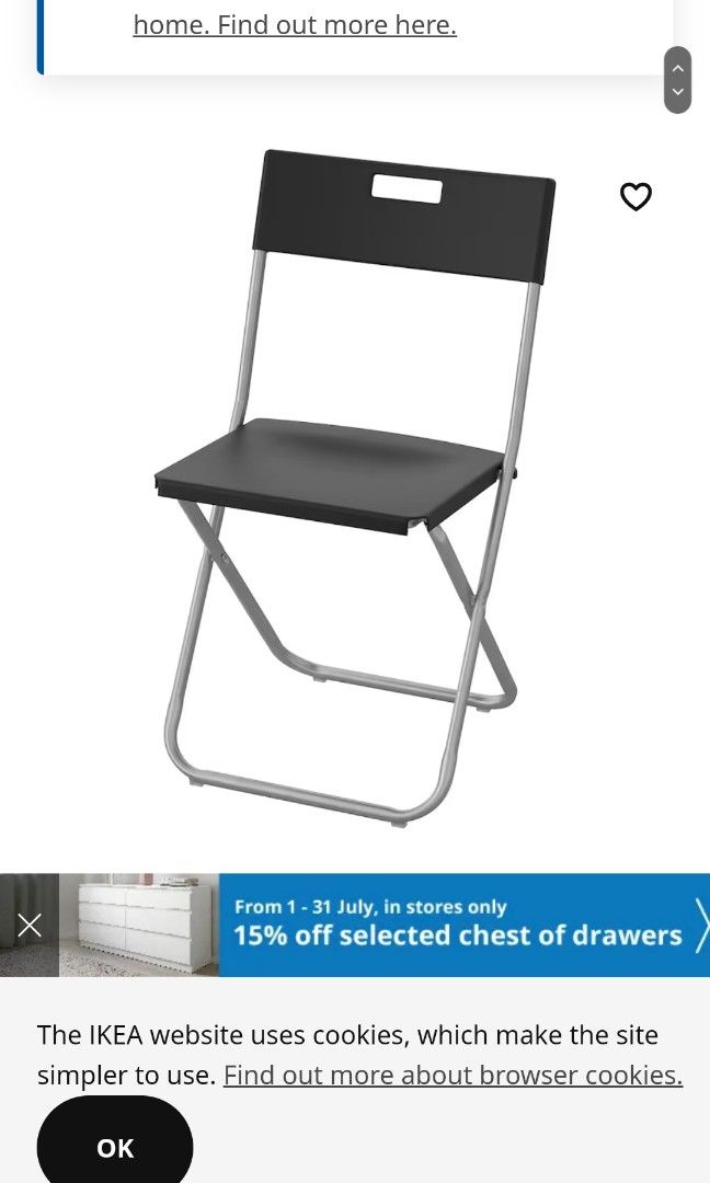 Ikea gunde foldable chair Furniture Home Living Furniture